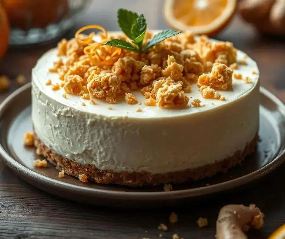 White Chocolate Cheesecake With Orange Ginger Crumble on Top