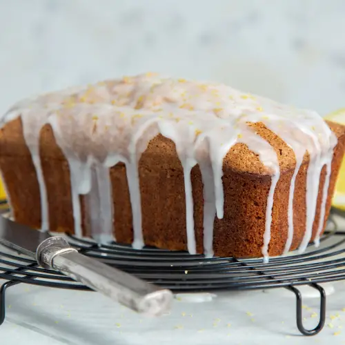 Lemon poppy seed cake loaf with glaze